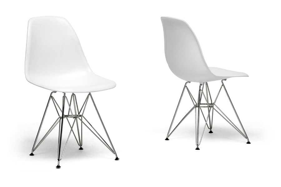 Eiffel Chair White Plastic with Chrome Metal Base Affordable